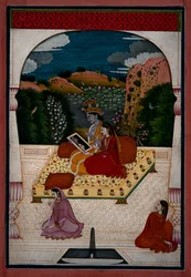 Krishna und Radha schauen in einen Spiegel